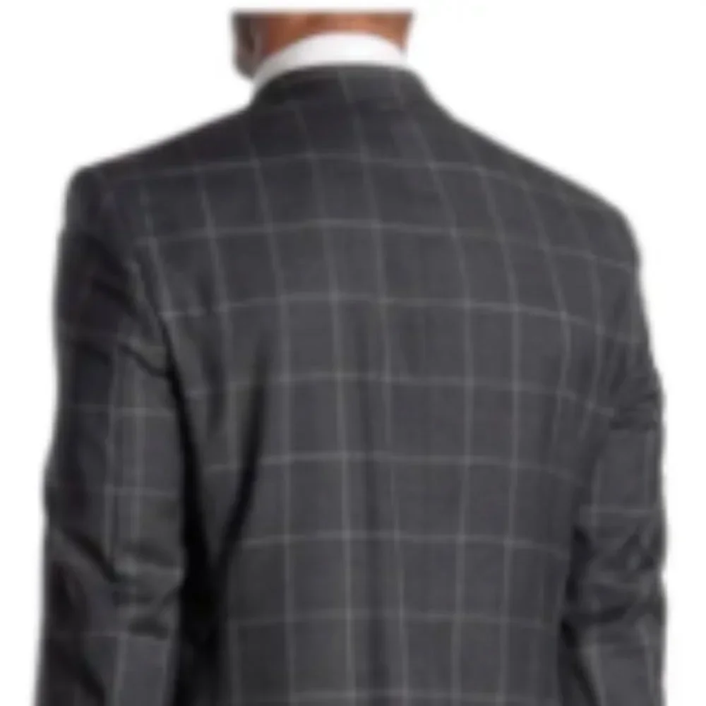 Hickey Freeman 42L, Charcoal Windowpane Regular Fit 2B Plaid 2-Piece Suit Set - Picture 2 of 9